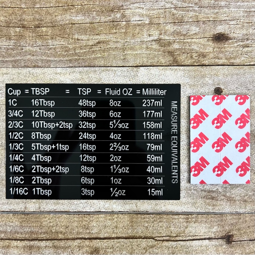 Kitchen Measure‎ Equivalents Chart Magnet Adhesive Baking Conversion Guide Black